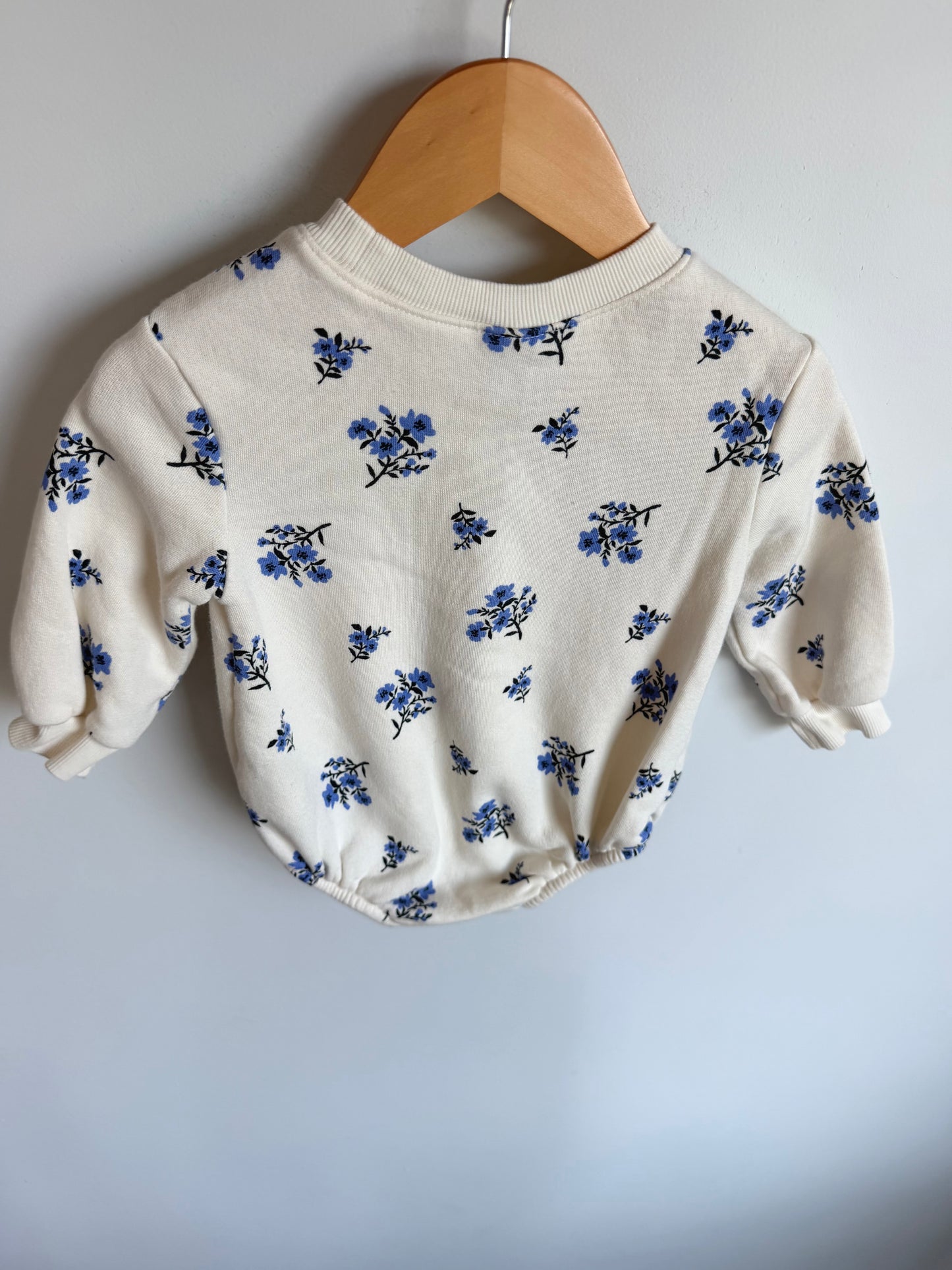 Blue Flowers Sweater Bubble Romper / 6-12m