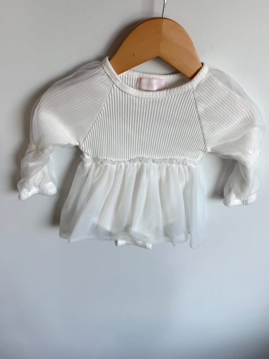 Tulle White Skirt Bodysuit / 3-6m