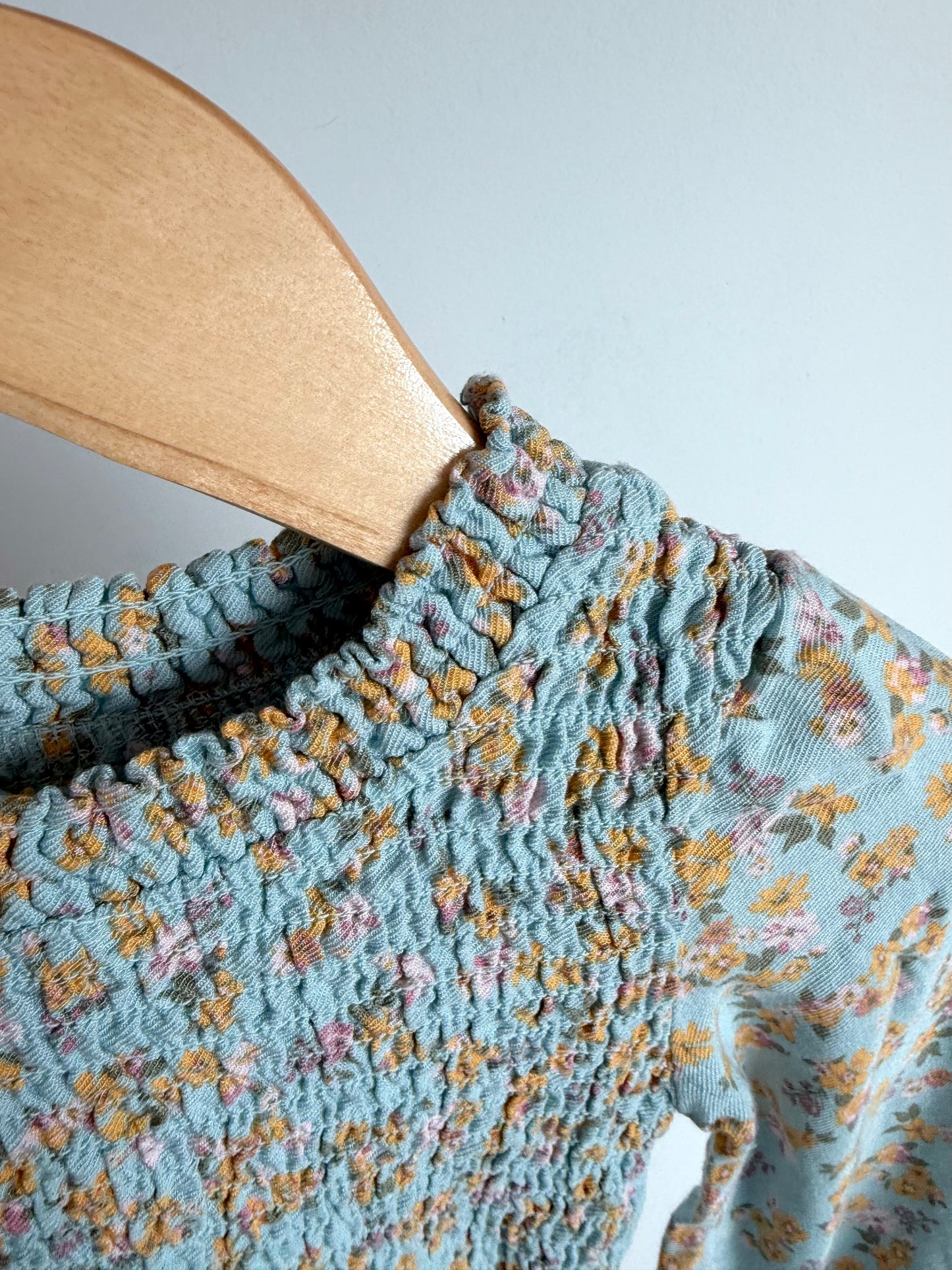 Blue Floral Smocking Dress / 3T