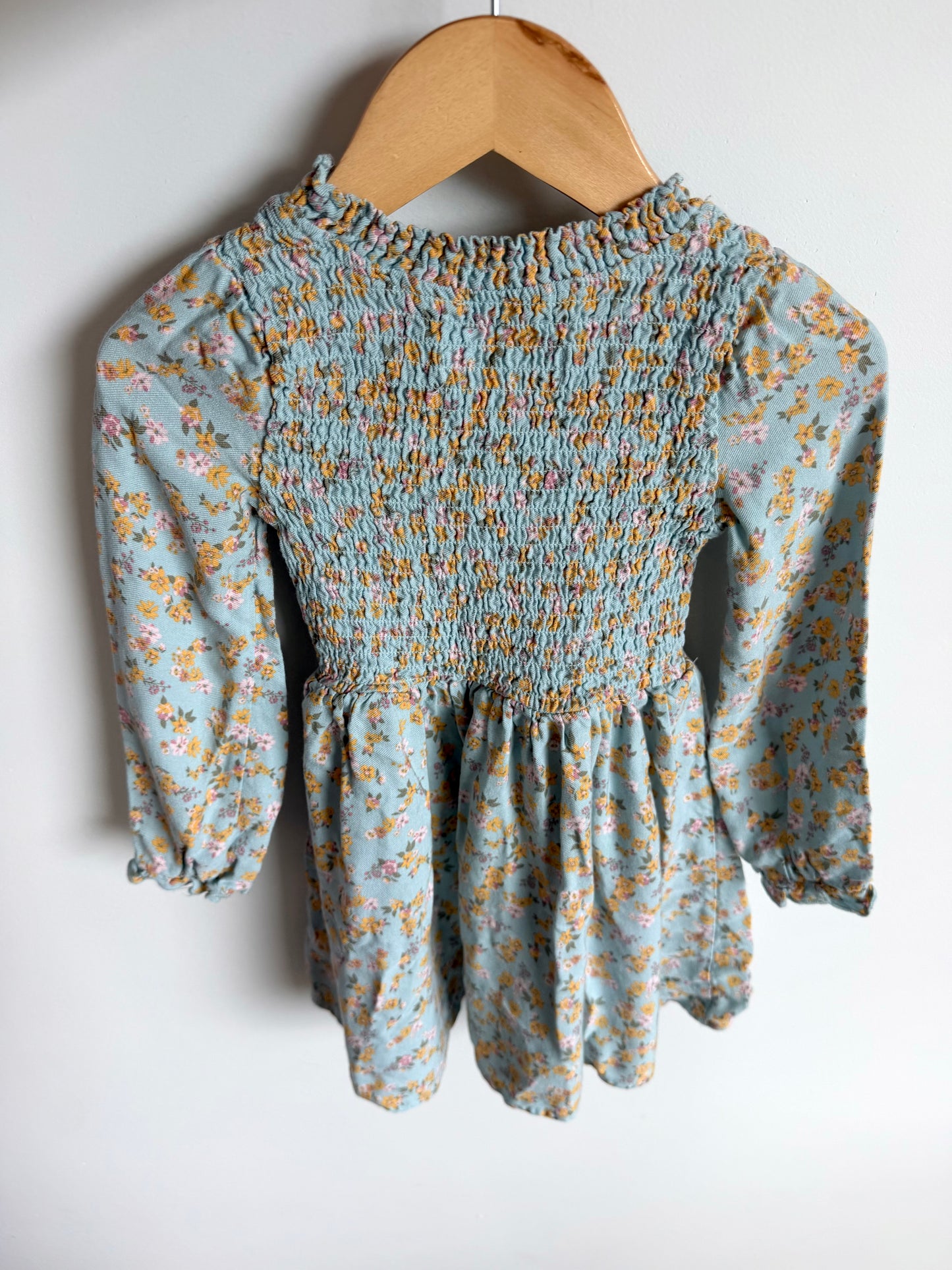 Blue Floral Smocking Dress / 3T
