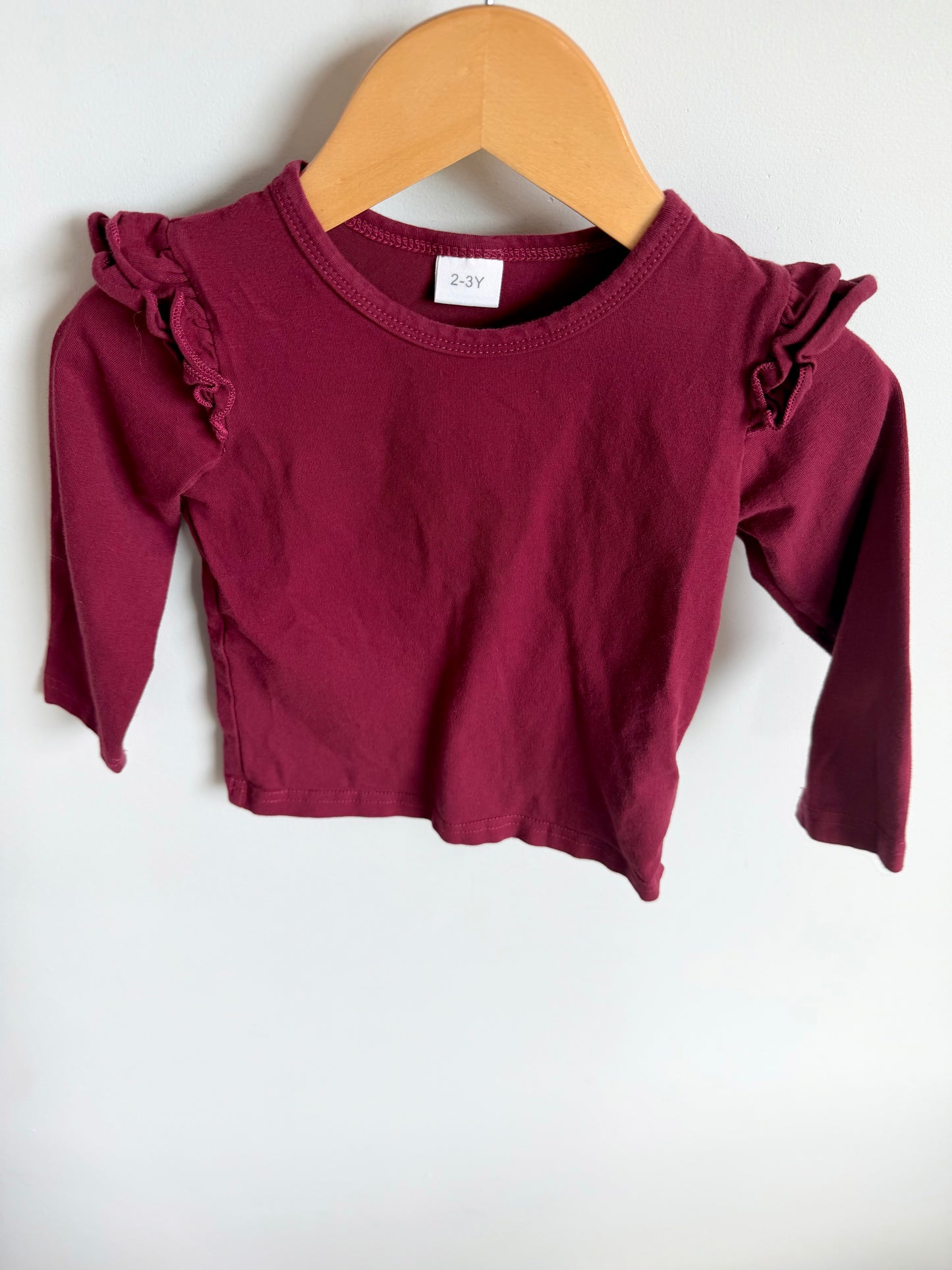 Burgundy Ruffle Sleeve Top / 2T