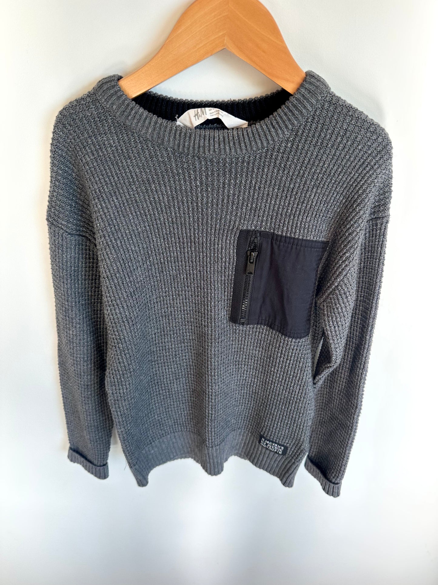 H&M Grey Knit Pocket Long Sleeve / 8-10 years
