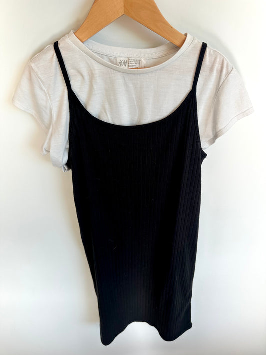 H&M Black Rib Dress with White T-shirt / 10-12 years