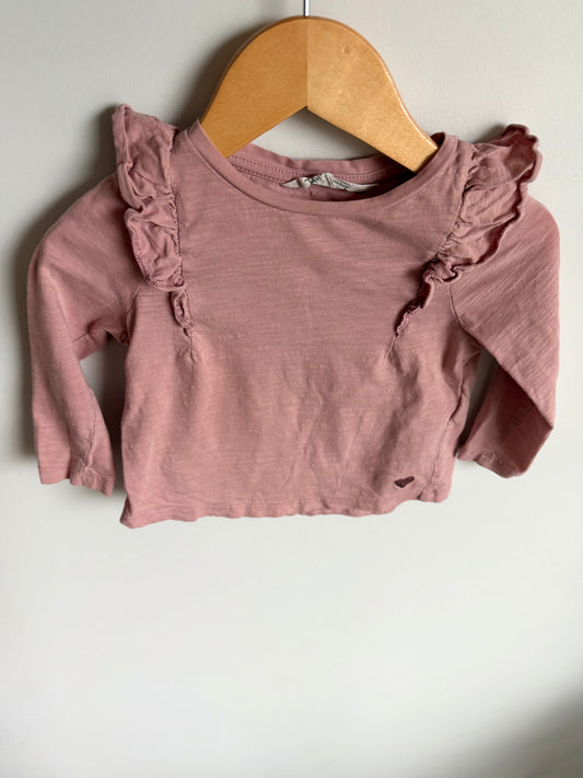 H&M Pink Ruffle Long Sleeve Top / 18m