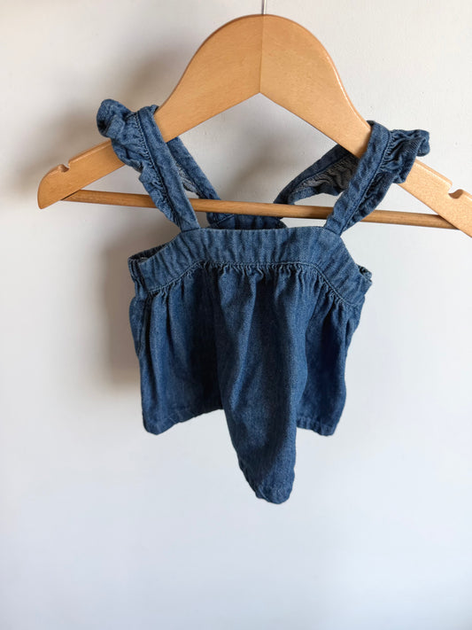 Chambray Ruffle Strap Top  / 6-12m