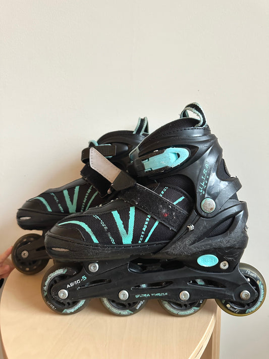 Black with Blue Rollerblades / Size 5-8 Big Kid (No Shipping)