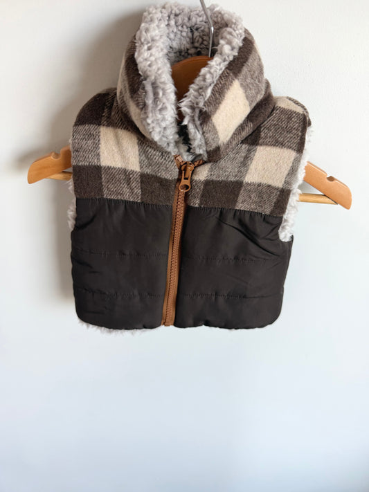 Brown Checkered Vest / 6-12m?