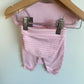 Pink Bodysuit, Striped Pants + Beanie Set / 6m