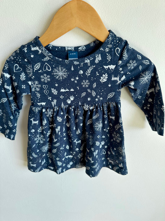 Navy Winter Print Dress / 6-12m