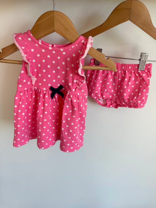 Pink Polka Dot Dress + Shorties Set / 0-3m