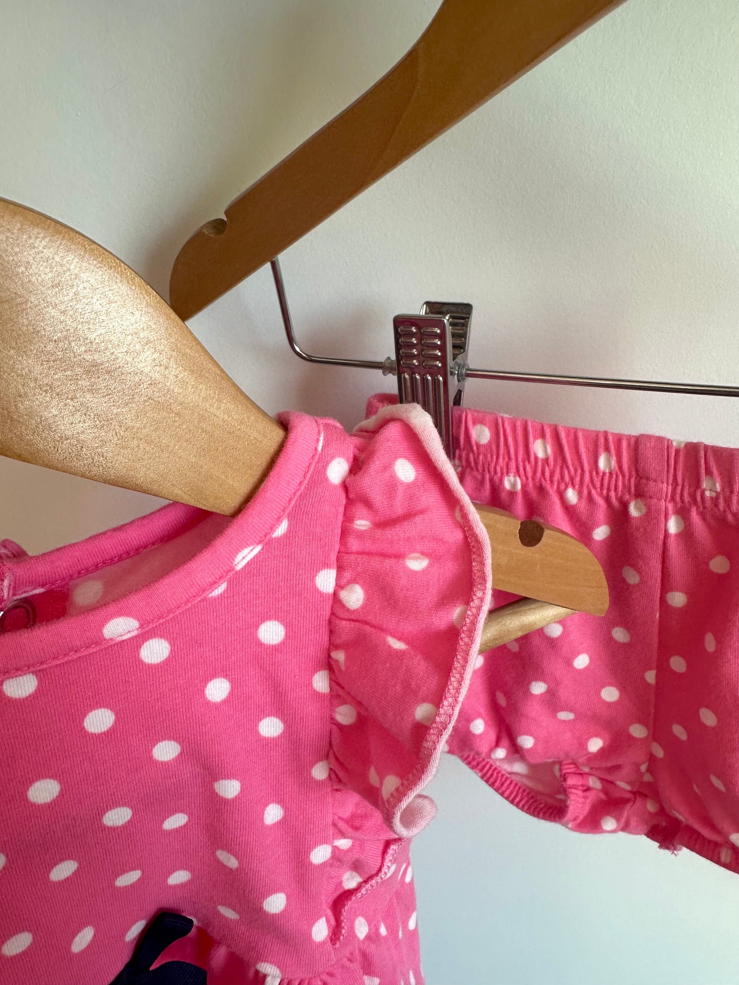 Pink Polka Dot Dress + Shorties Set / 0-3m