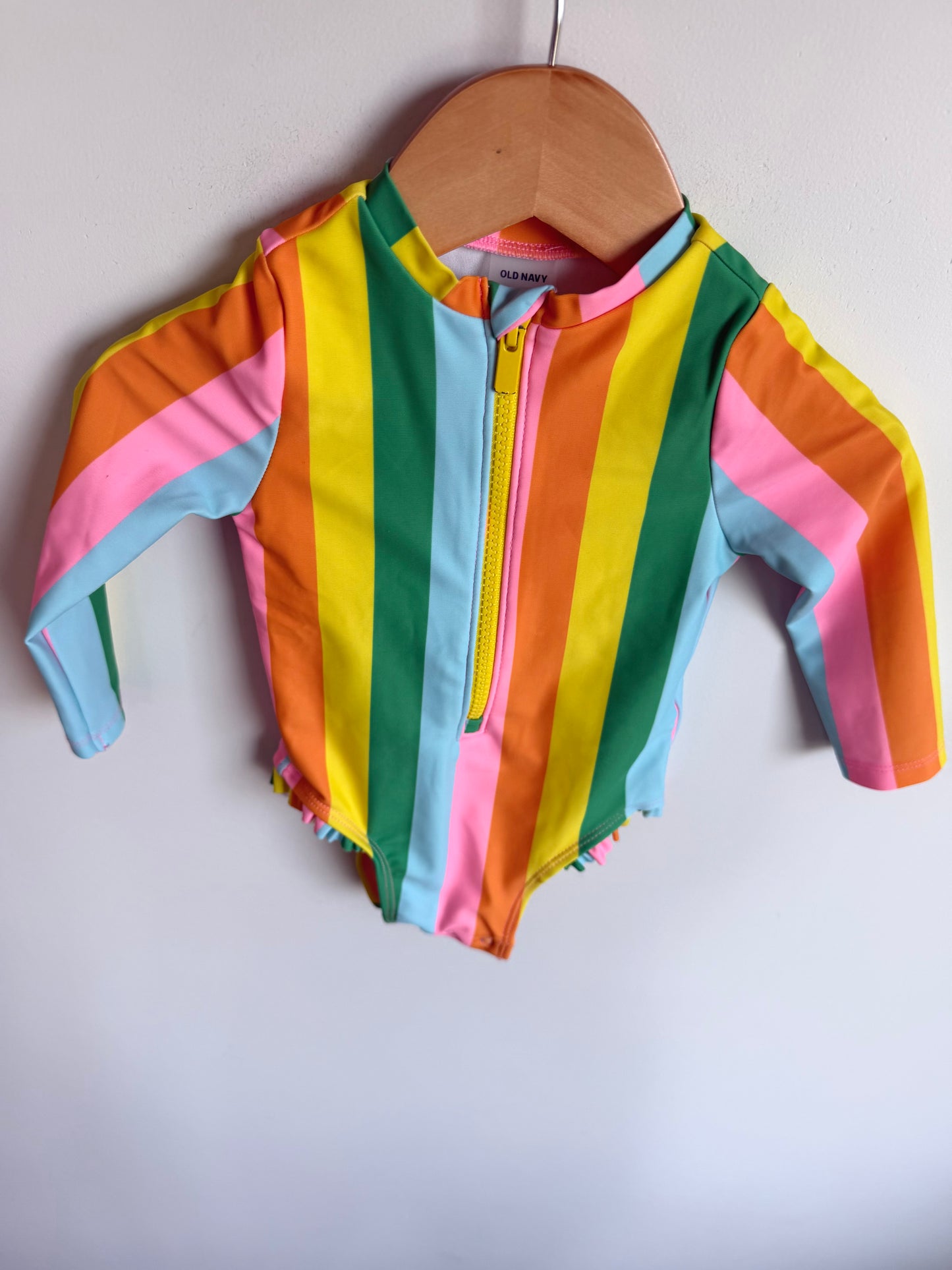 Long Sleeve Vertical Stripes Swimsuit / 6-12m