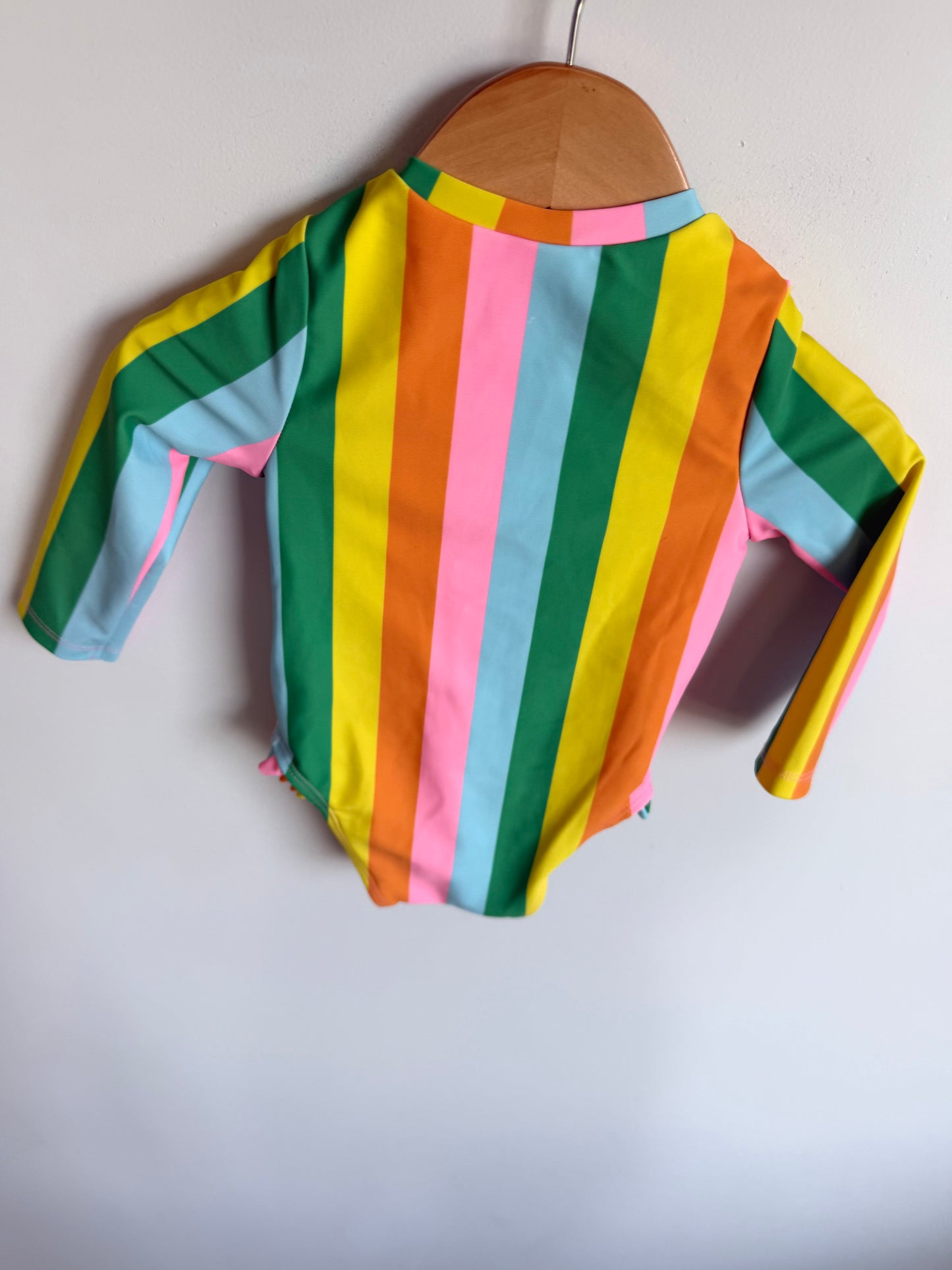 Long Sleeve Vertical Stripes Swimsuit / 6-12m