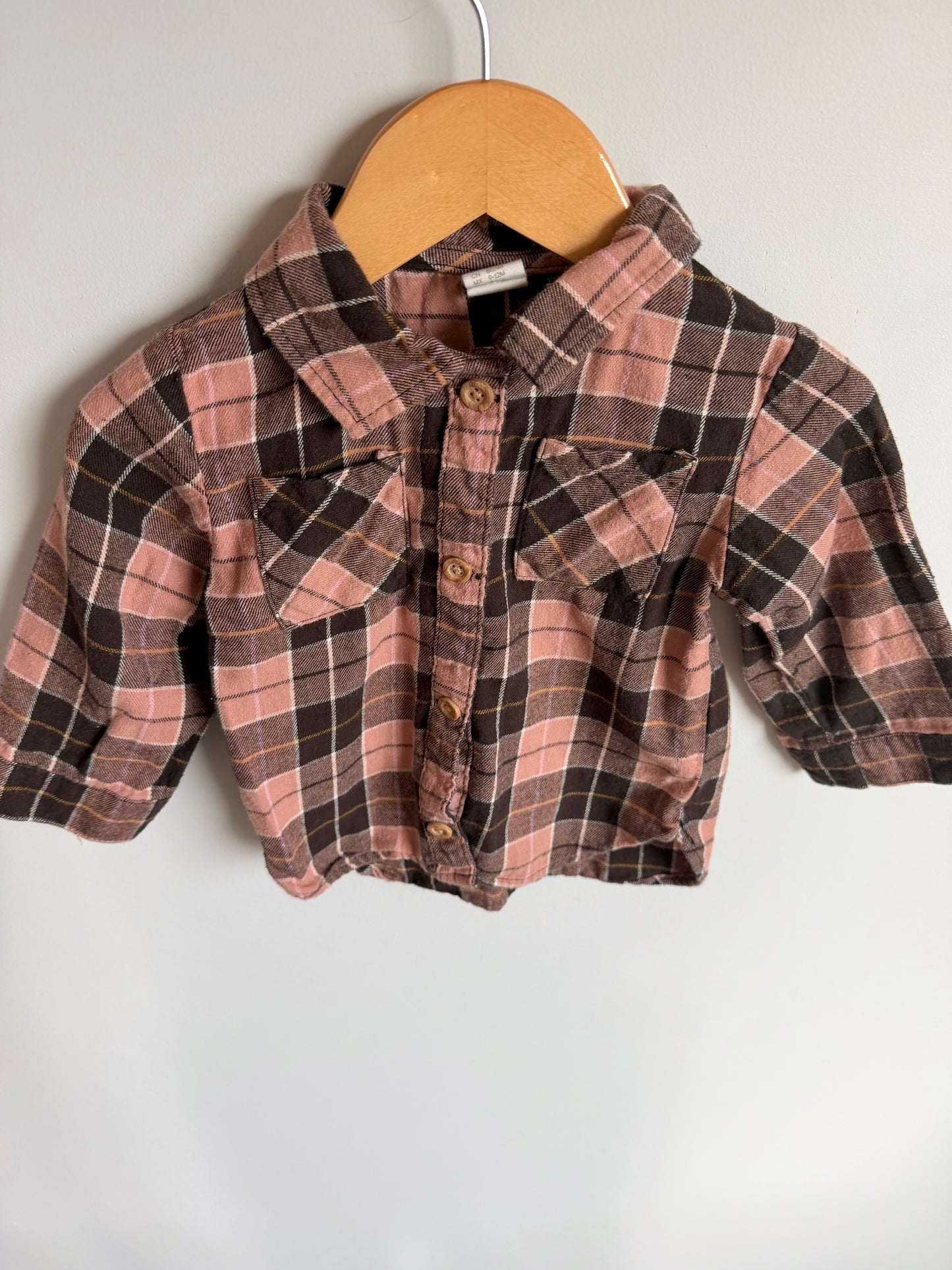 Brown + Pink Plaid Top / 9-12m