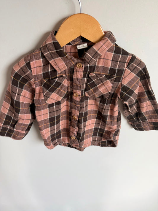Brown + Pink Plaid Top / 9-12m