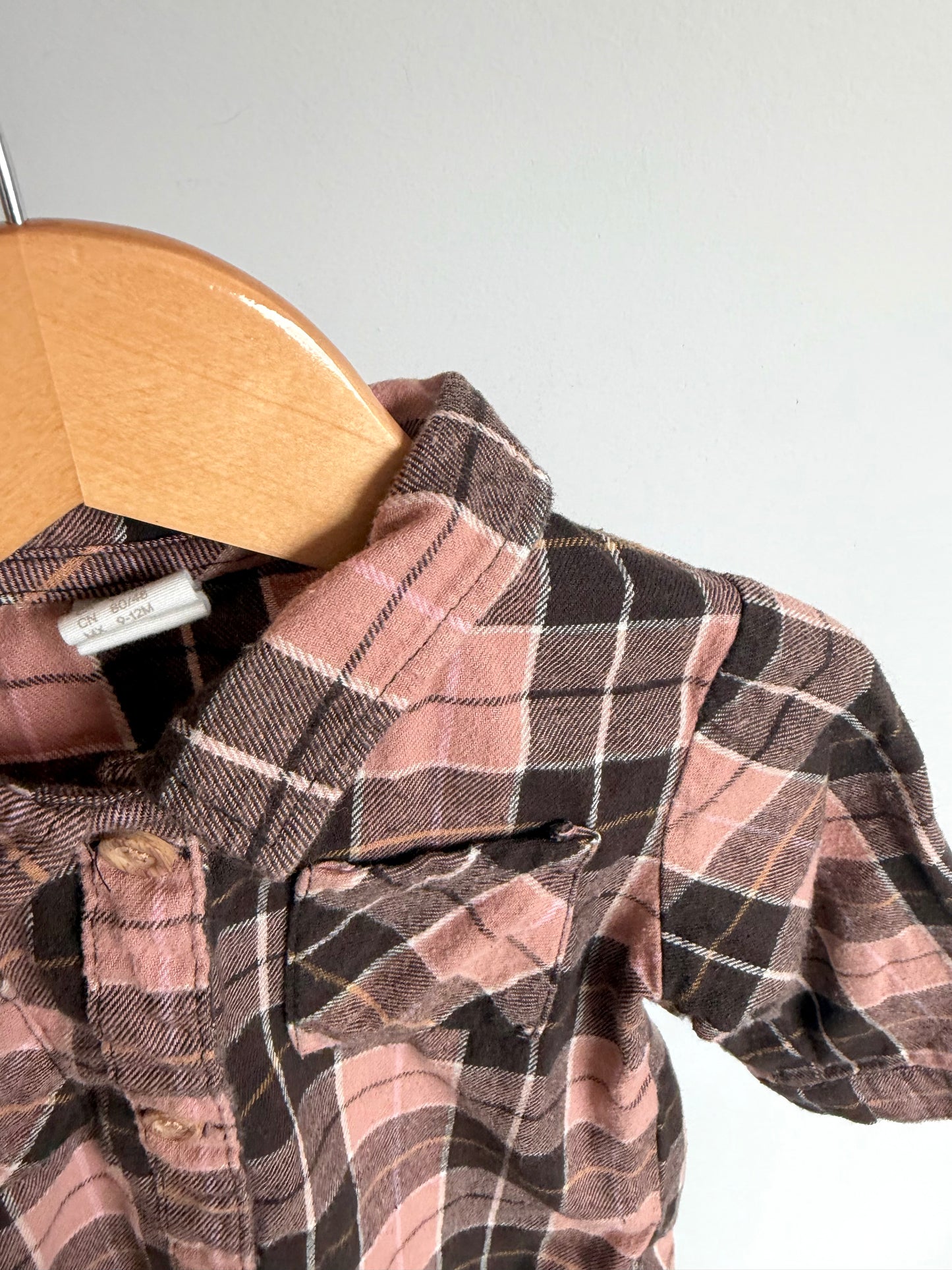 Brown + Pink Plaid Top / 9-12m