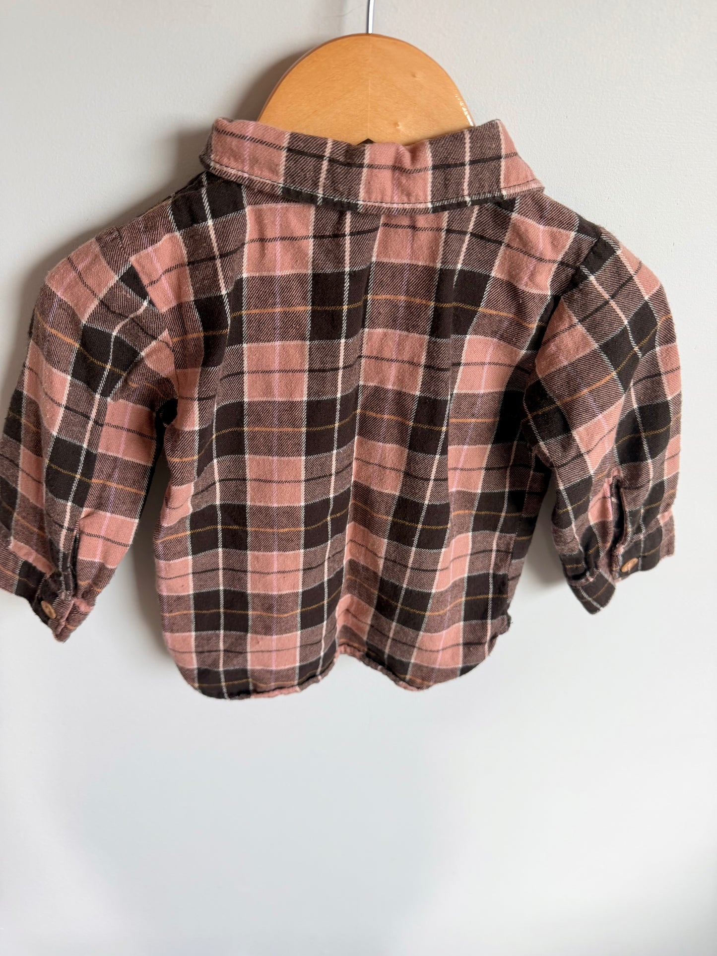 Brown + Pink Plaid Top / 9-12m