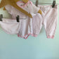 Pink Thin Stripe Bodysuit, Pants + Beanie Set / 6m
