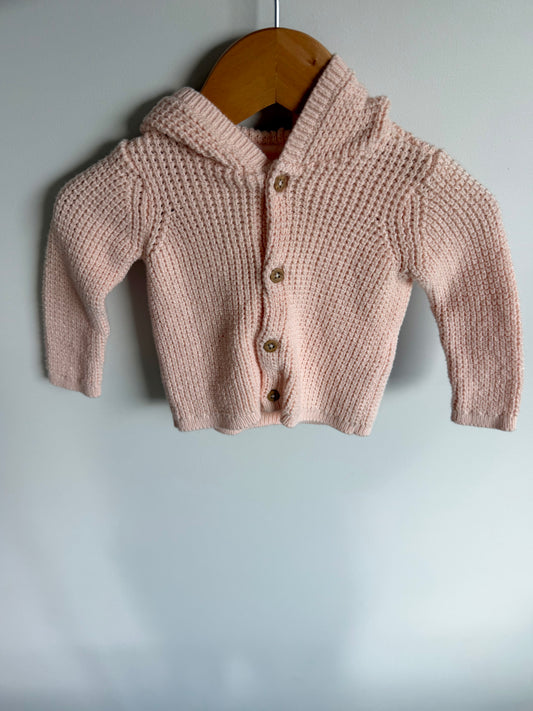 Pink Knit Button Hoodie / 9m