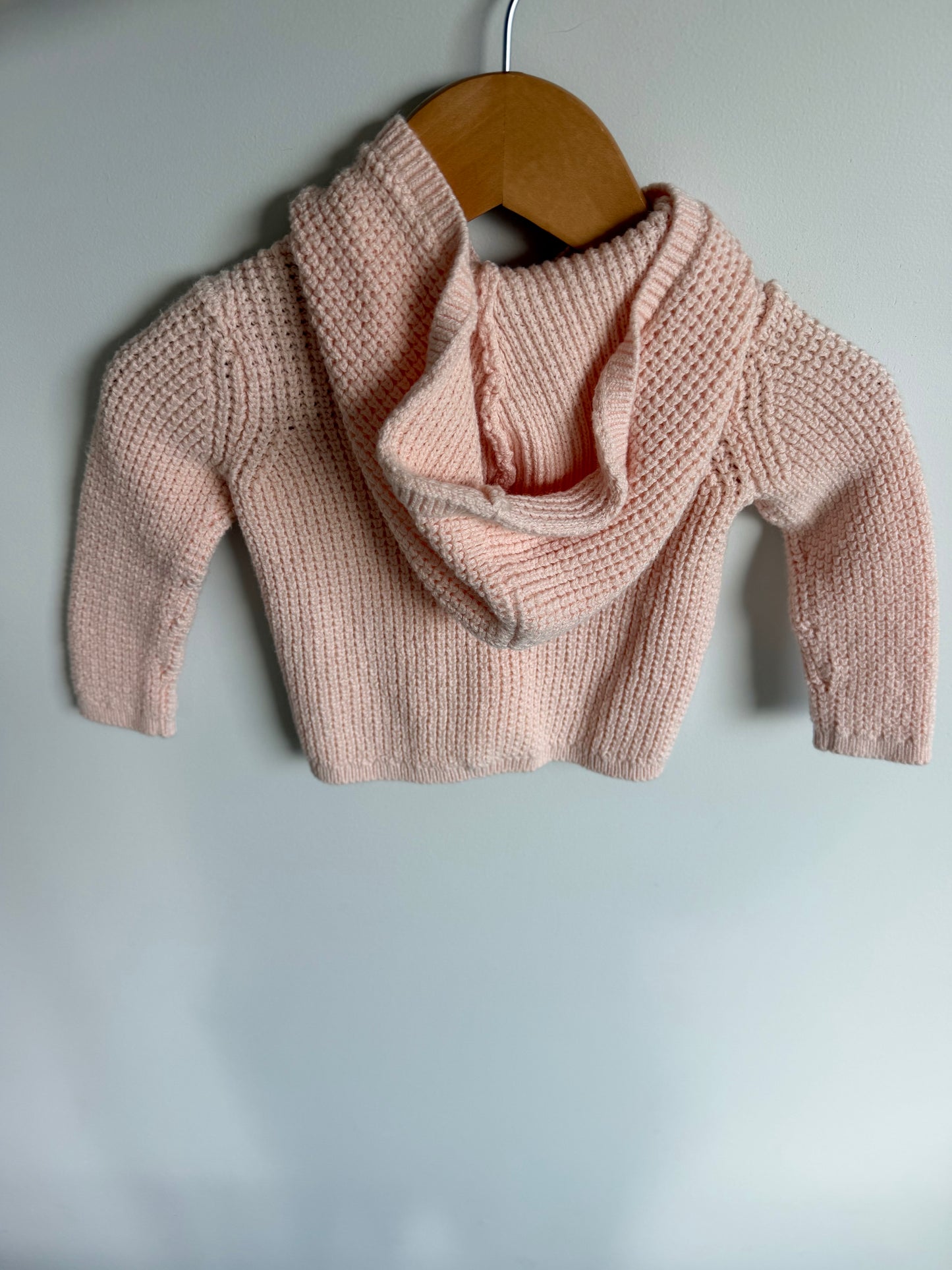 Pink Knit Button Hoodie / 9m
