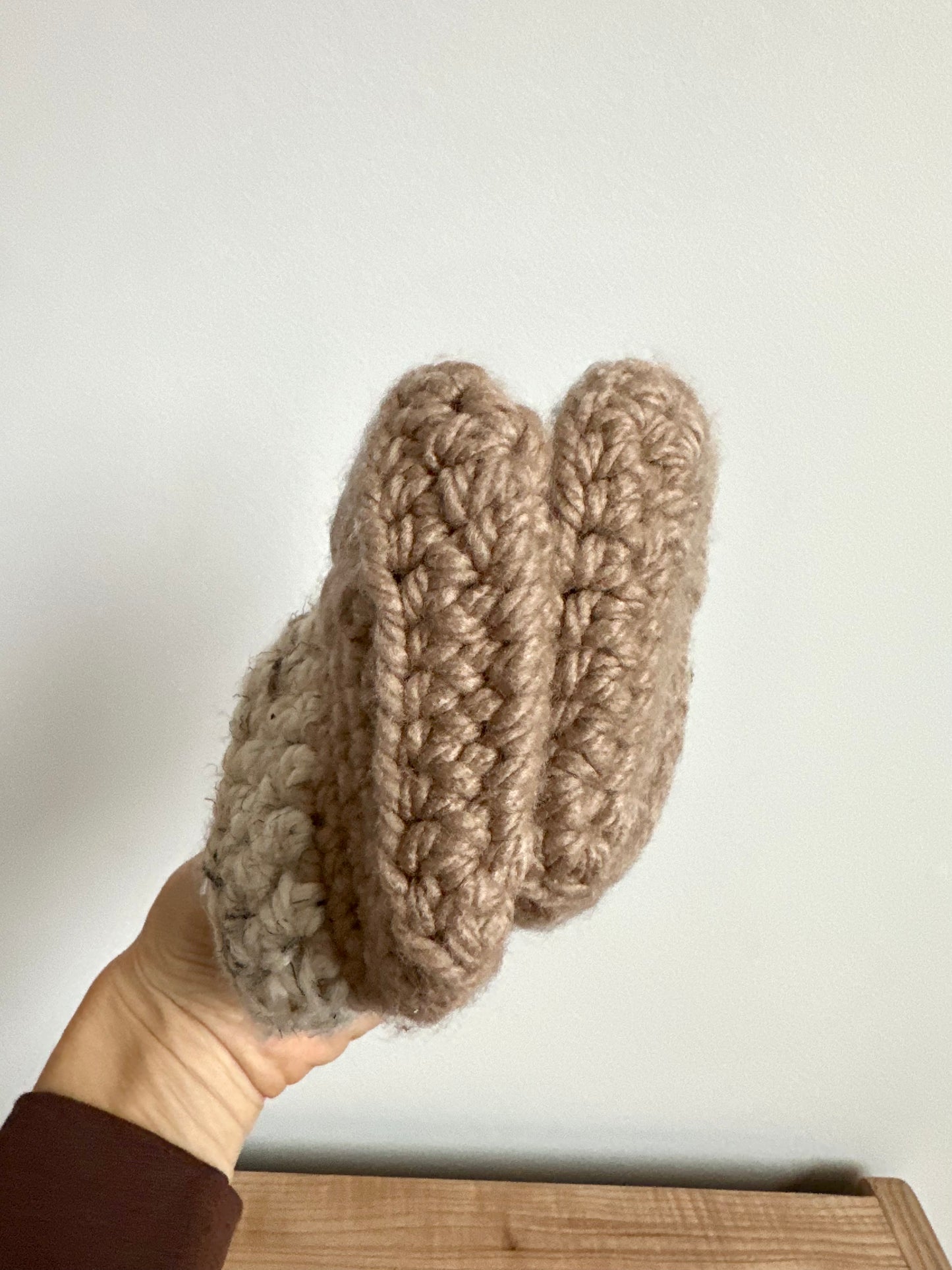 Handmade Knit Brown Slippers / 3m