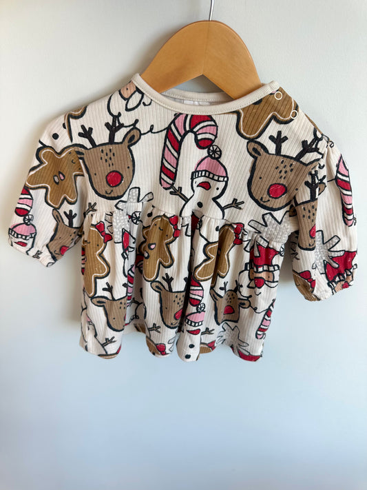 Snowman + Santa Rib Dress / 3-6m