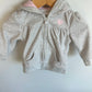 Grey + Pink Heart Fleece Hoodie / 3-6m