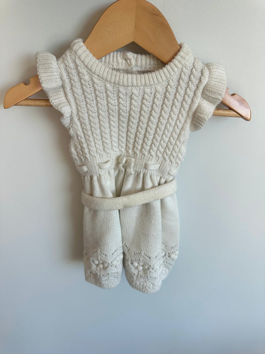 White Knit Dress + Headband Set / 3-6m
