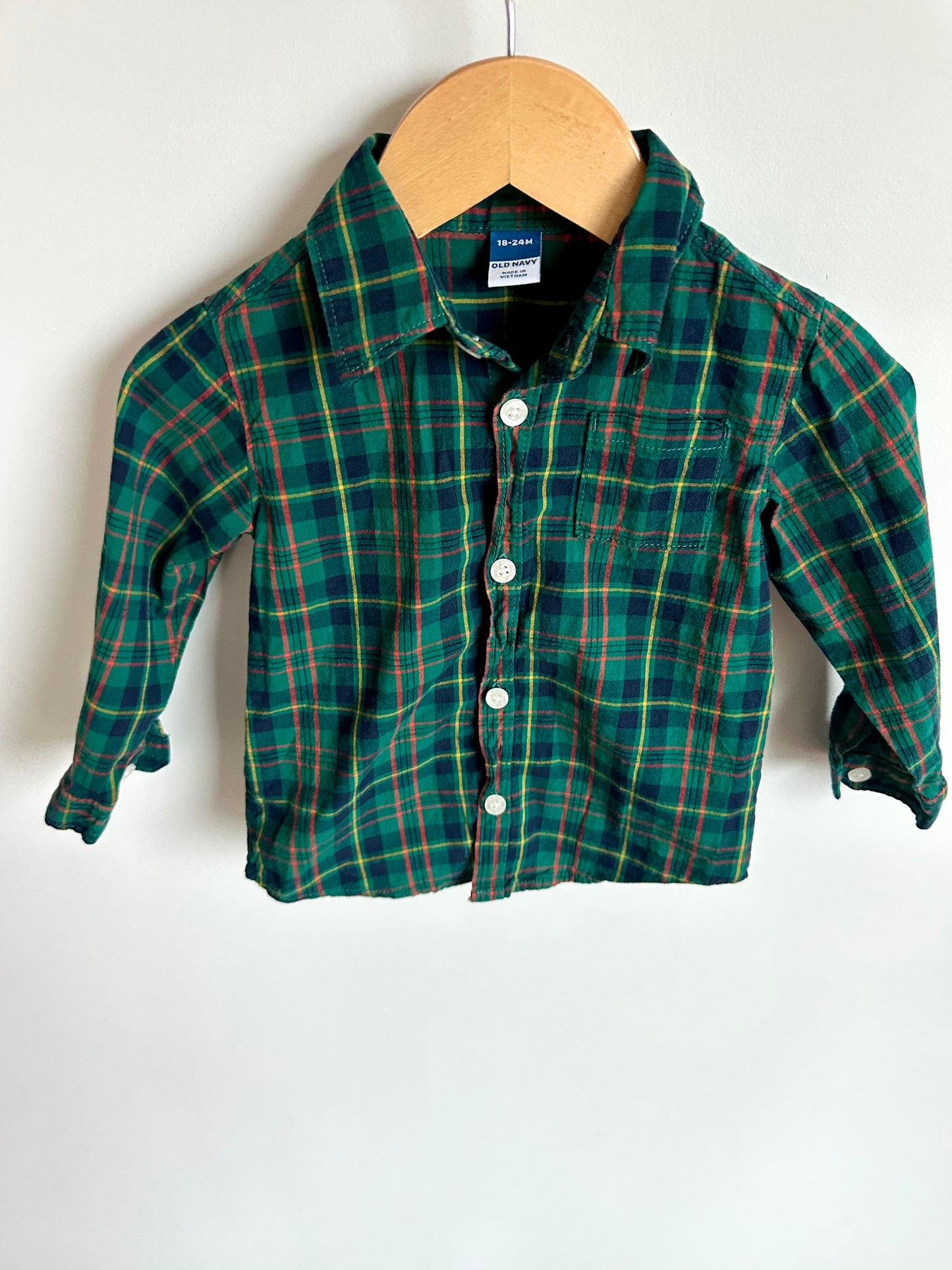 Green Plaid Button Up / 18-24m