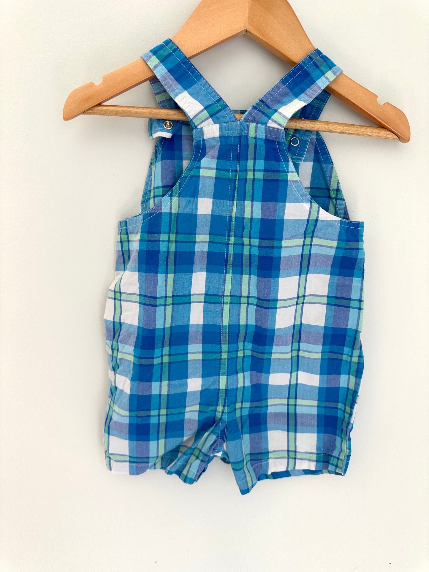Little Dude Blue Plaid Short Overalls / 18m