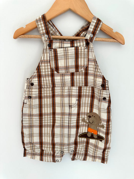 Bear Brown Plaid Overalls / 18m