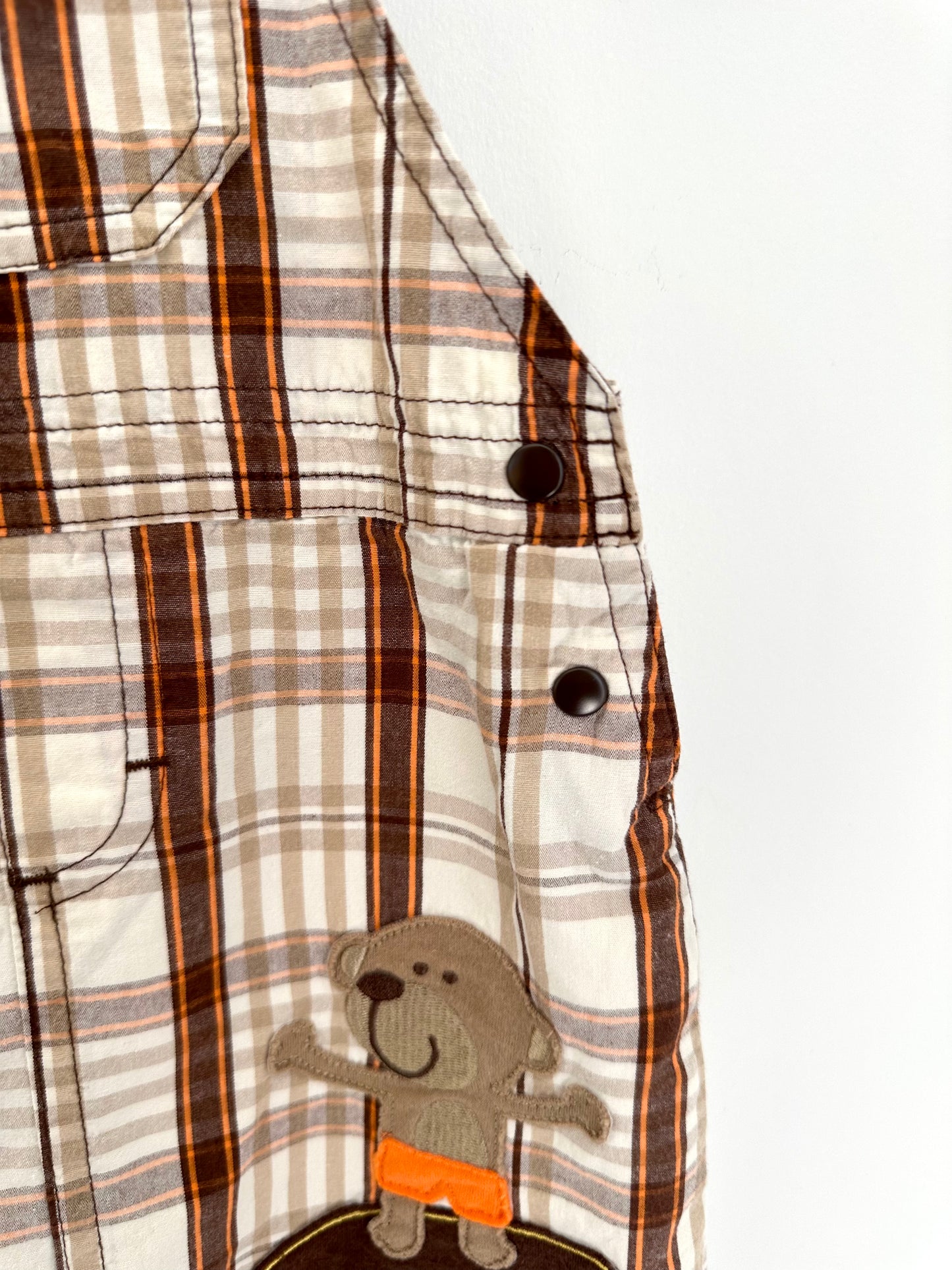 Bear Brown Plaid Overalls / 18m
