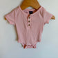 Pink Ribbed Buttons Bodysuit / 3-6m