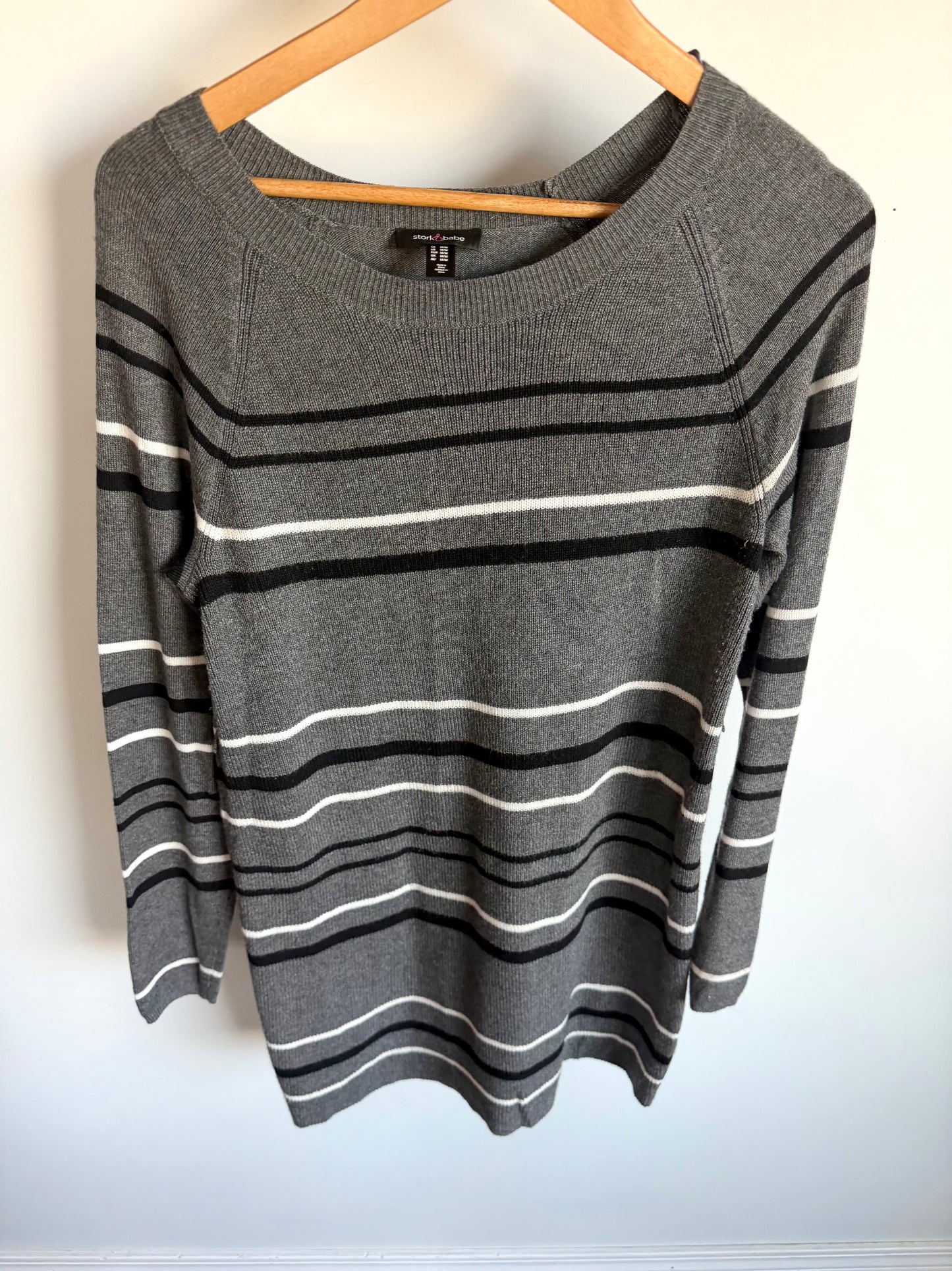 Grey Stripes Maternity Sweater / Medium