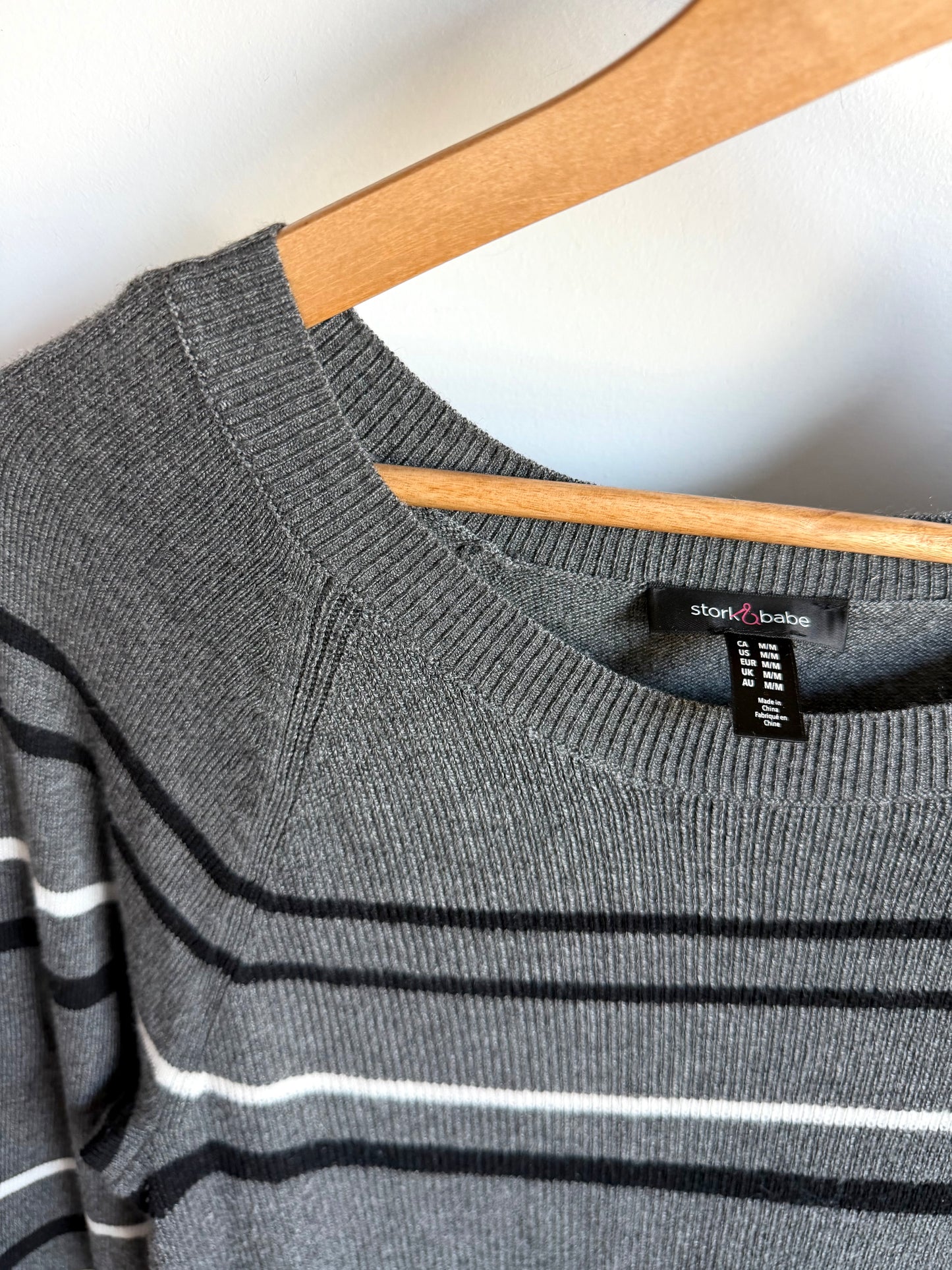 Grey Stripes Maternity Sweater / Medium