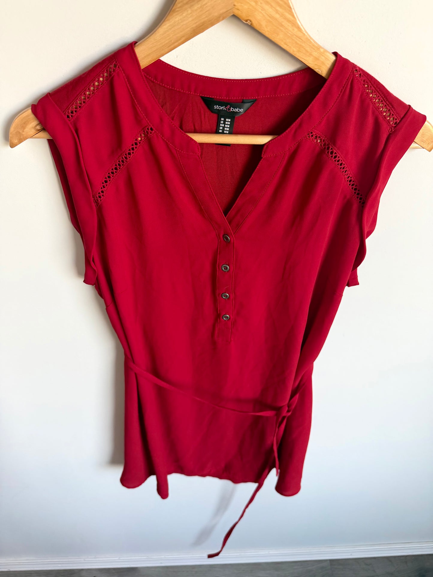 Red Maternity Belted Top / Medium