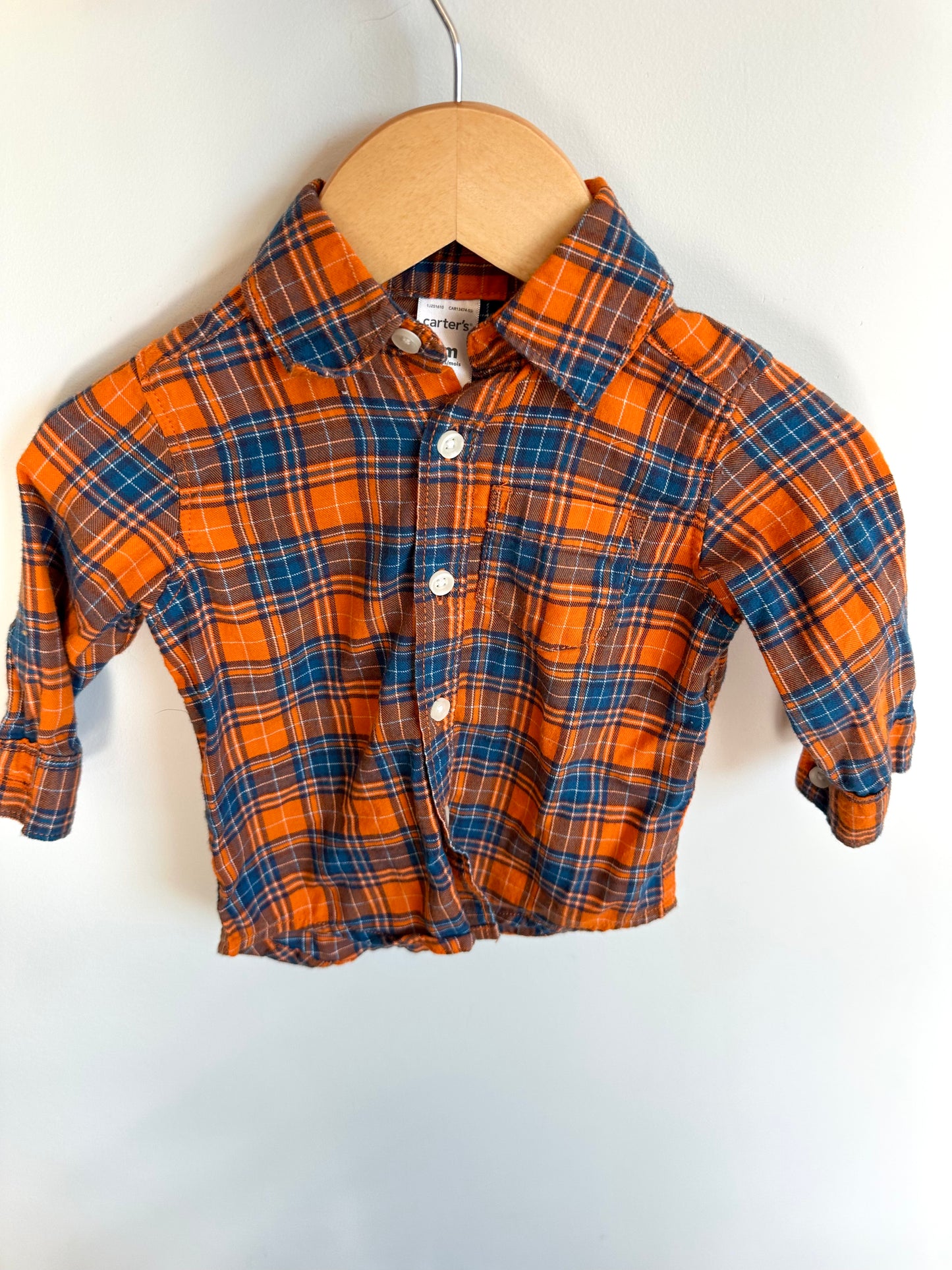 Orange Plaid Button Up Top / 6m