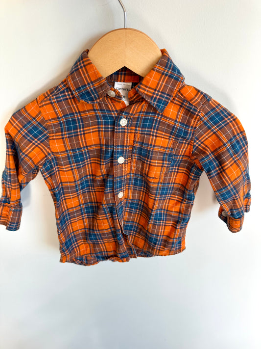 Orange Plaid Button Up Top / 6m