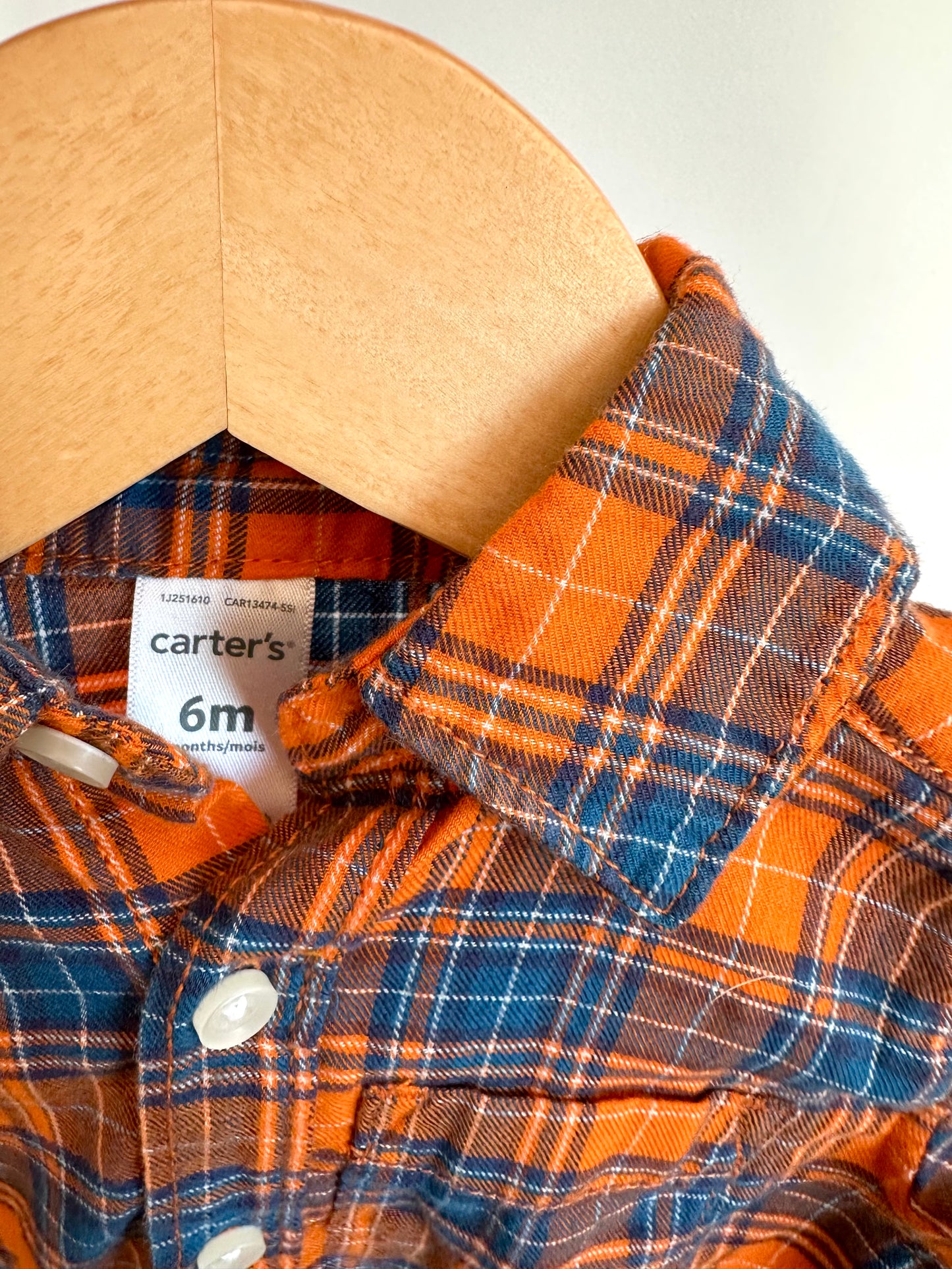 Orange Plaid Button Up Top / 6m