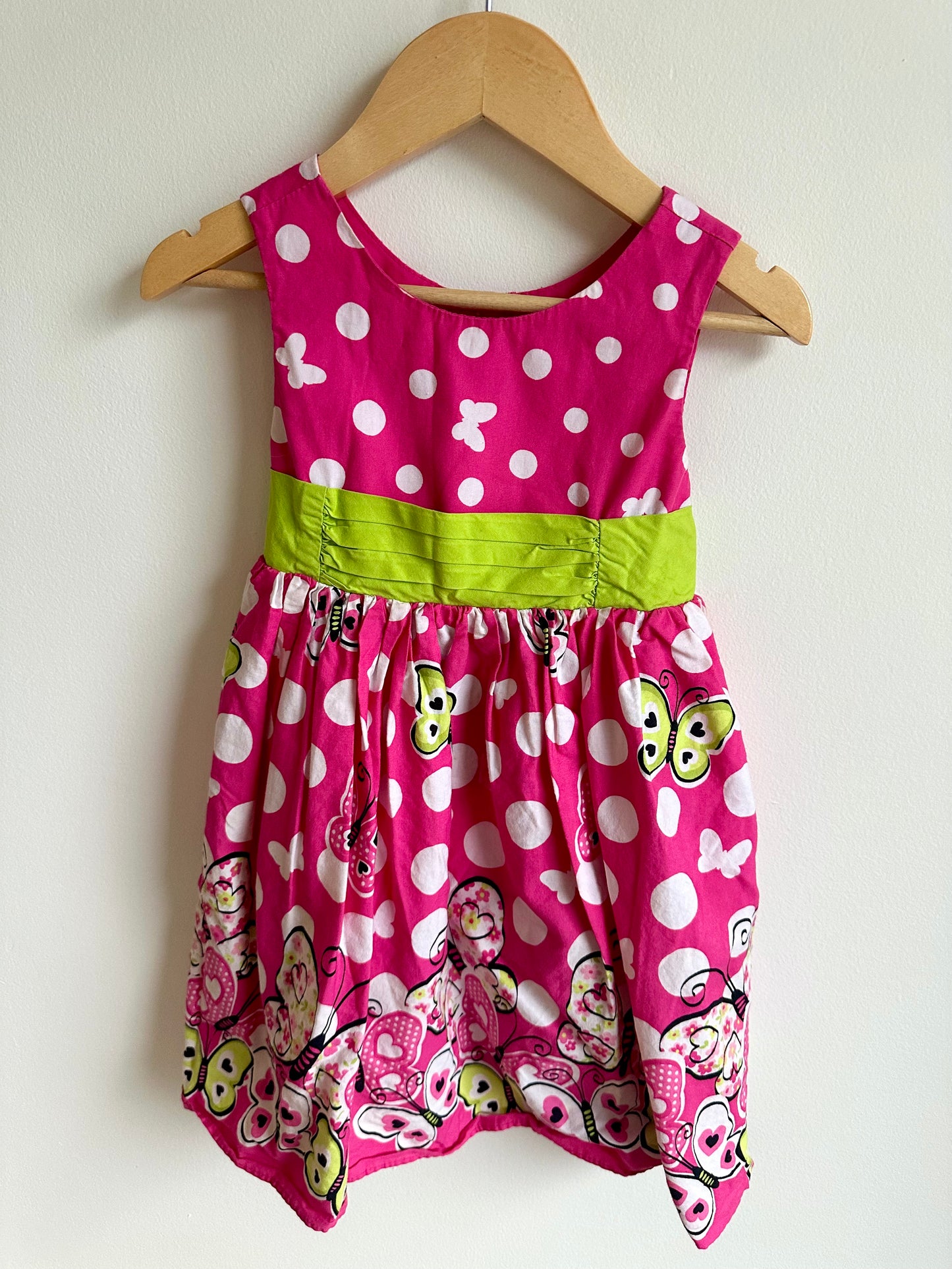 Pink Polka Dot & Butterfly Dress / 4T