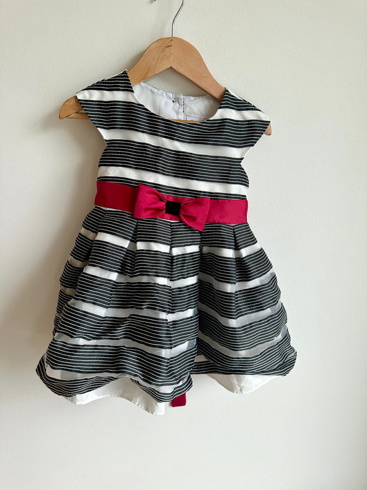 Black Striped Dress with Red Bow / 3T