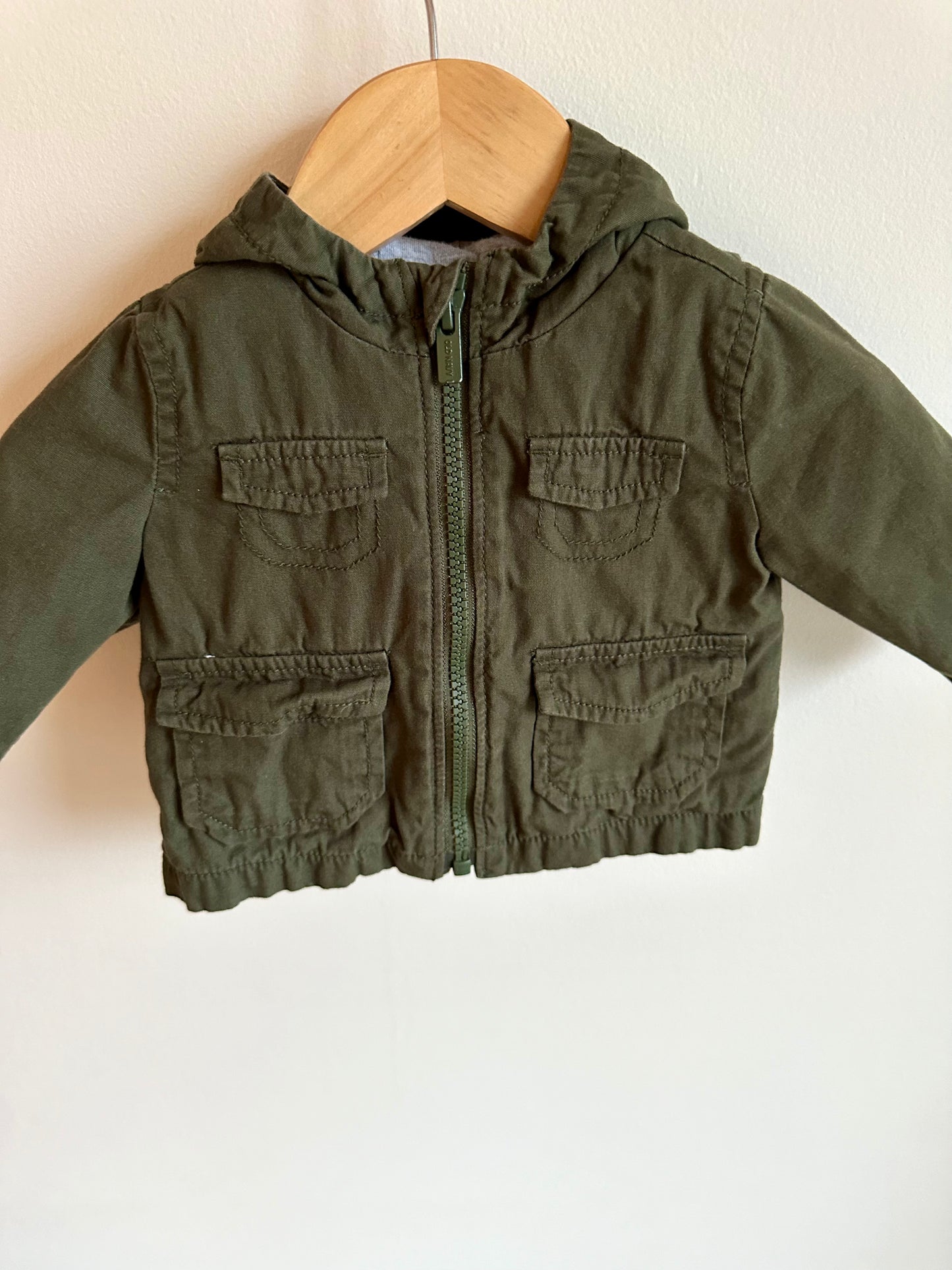 Olive Cargo Hooded Jacket / 0-3m