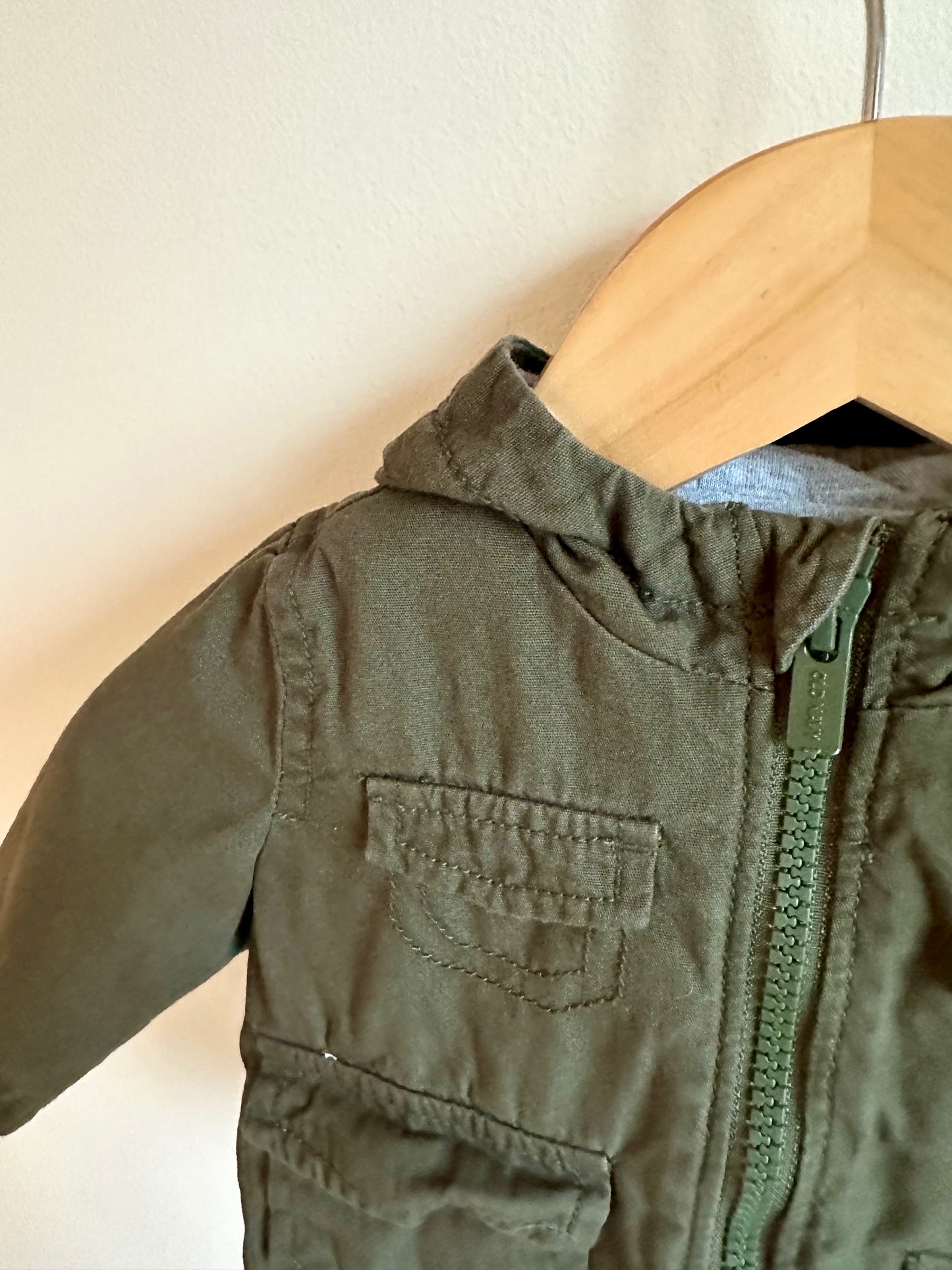 Olive Cargo Hooded Jacket / 0-3m