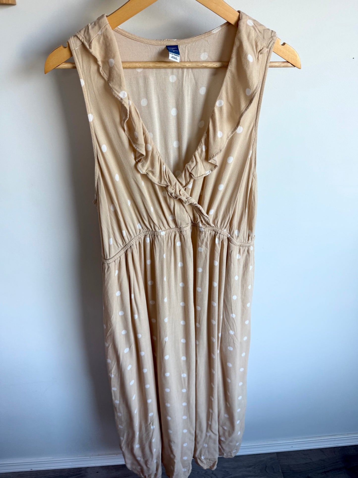 Polka Dot Tan Maternity Dress / Large