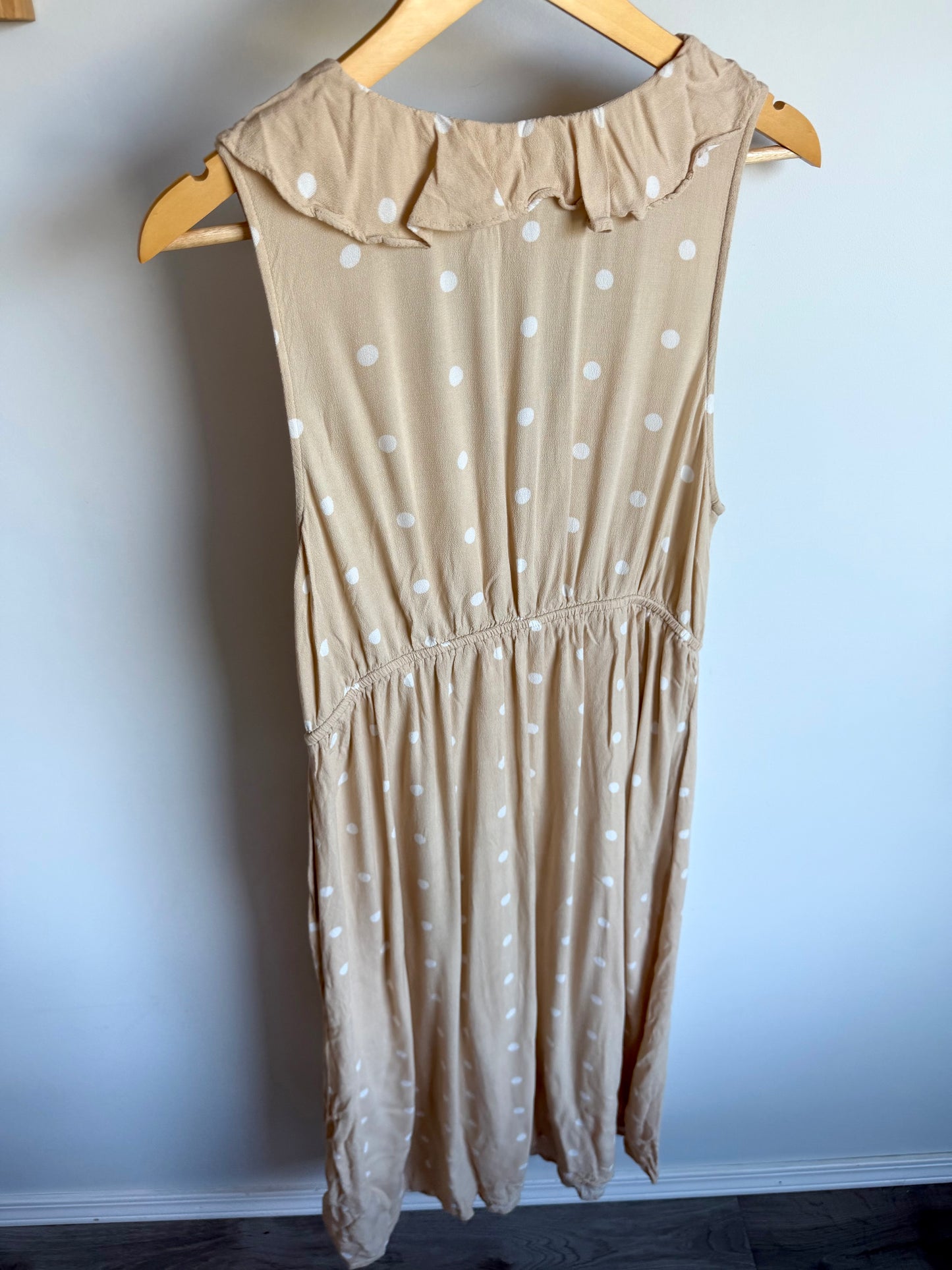 Polka Dot Tan Maternity Dress / Large