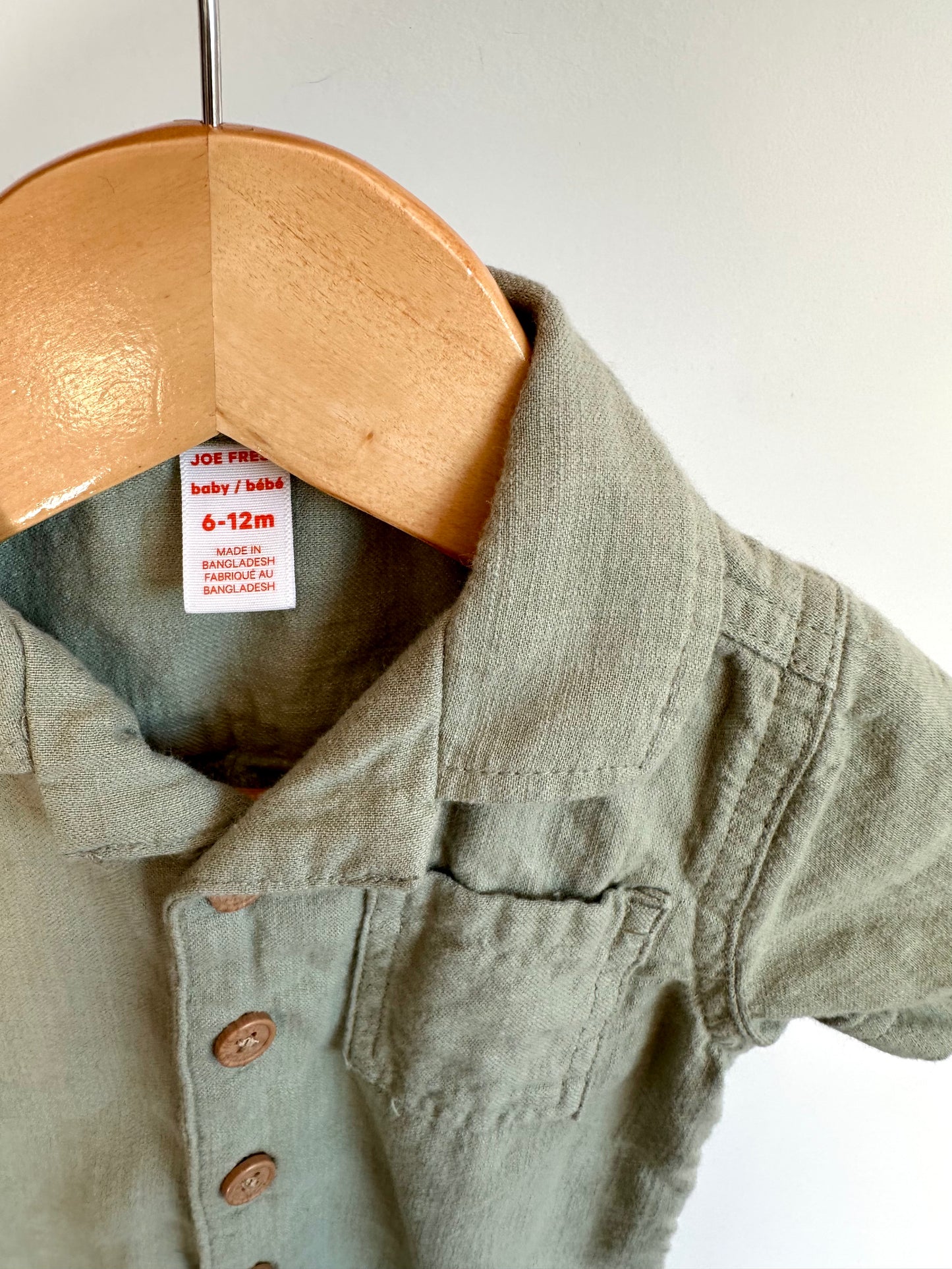 Olive Collared Romper / 6-12m