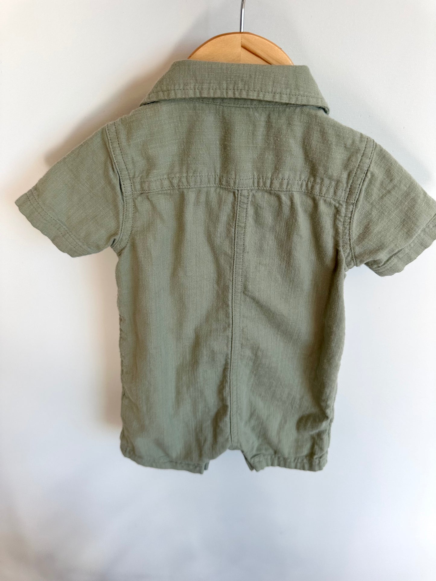 Olive Collared Romper / 6-12m
