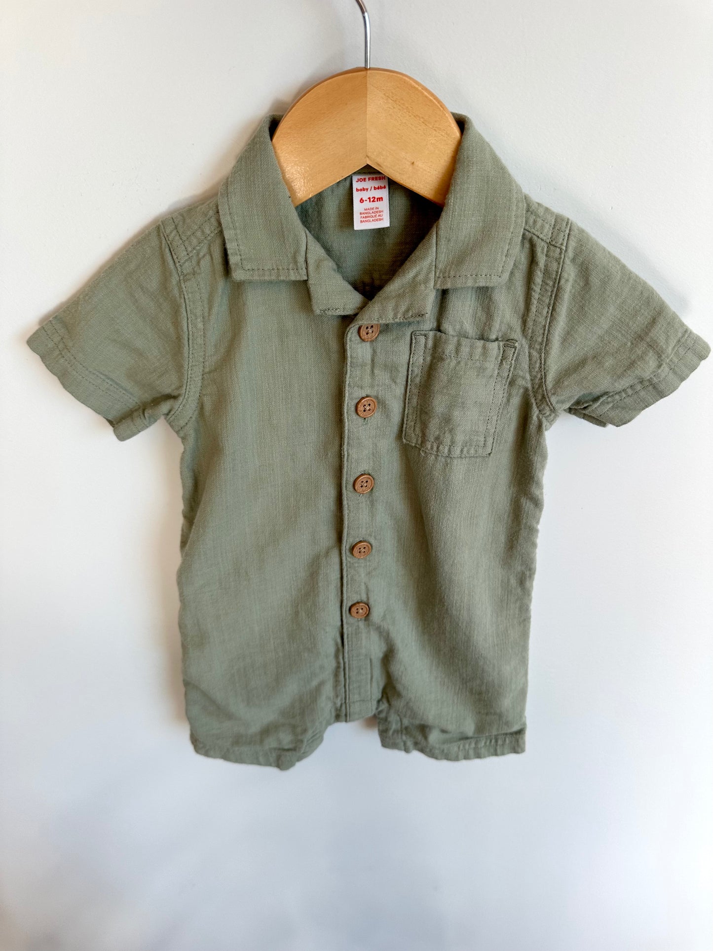 Olive Collared Romper / 6-12m
