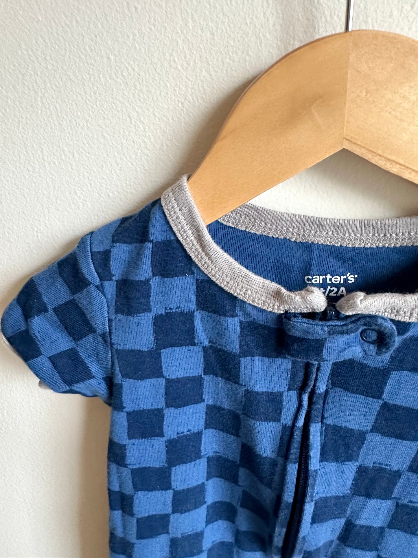 Blue Checkered Romper One Piece PJ / 2T