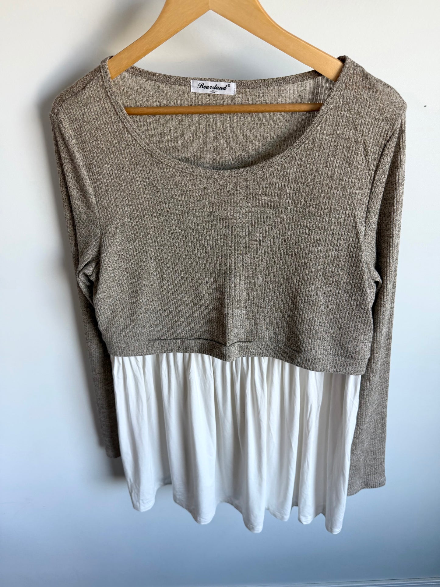 Tan and White Under Shirt Nursing Top / XL